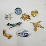 Vintage Lot of 8 Brooch Pins Birds Faux Turquoise St Labre Variety Club Japan