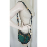King's Green Leather Suede Hippie Boho Shoulder Bag Purse Handbag NOS Black Tan