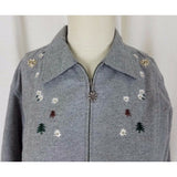 Vintage LL Bean Embroidered Full Zip Gray Flannel Jacket Womens 8 Kitsch 80s 90s