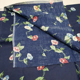 Vintage Floral Coated Cotton Fabric Trumpet Pansy Flower Print Navy Blue Red 3+