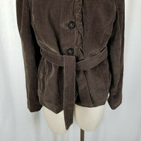 LL Bean Belted Tie Sash Ruffled Corduroy Blazer Jacket Womens 14 Chocolate Brown