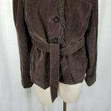 LL Bean Belted Tie Sash Ruffled Corduroy Blazer Jacket Womens 14 Chocolate Brown