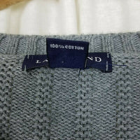Lands End Ribbed Striped Cotton Cable Knit VNeck Sweater Mens L Gray Vintage