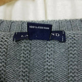 Lands End Ribbed Striped Cotton Cable Knit VNeck Sweater Mens L Gray Vintage