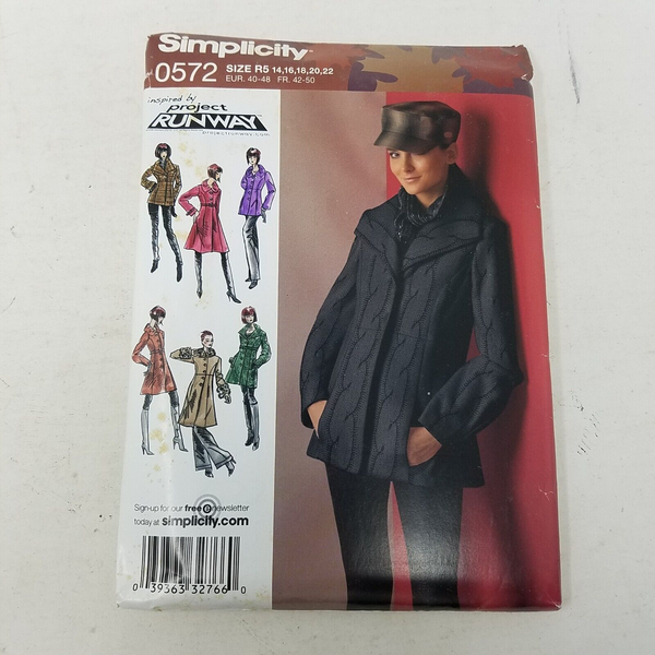 Simplicity Project Runway Sewing Pattern 0572 Coat Uncut Womens 14 16 18 20 22