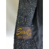 Vintage Saril Black Wool Speckled Short Peacoat Bomber Jacket Womens L USA Knit