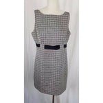 Jones Wear Dress Black & White Woven Mottled Tweed Belted Empire Waist Womens 14