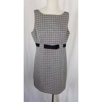 Jones Wear Dress Black & White Woven Mottled Tweed Belted Empire Waist Womens 14