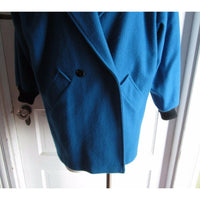 Sheridan Square Vegan Leather Knit Wool Short Coat Peacoat Womens 8 Bright Blue