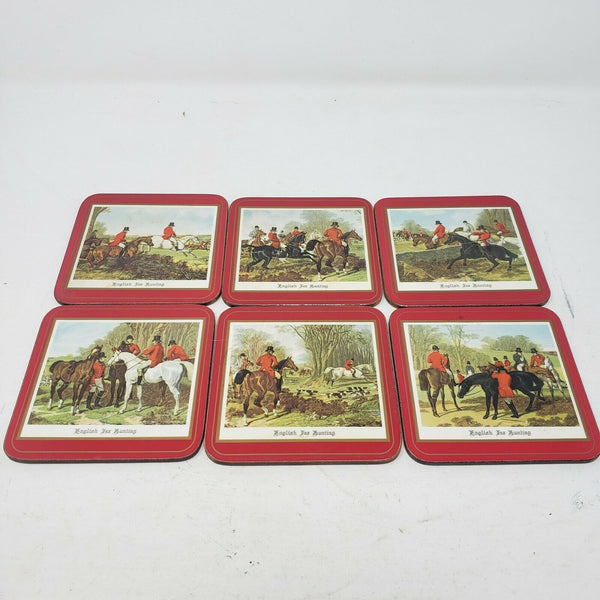 Vintage Pimpernel English Hunting Scarlet Table Mats Drink Bar Beer Coasters Set