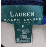 LRL Ralph Lauren Petites Blue Wide StripeS Knit 1/4 Zip Crest Sweater Womens P