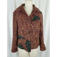 Vintage 80s CanvasBacks Wool Silk Patchwork Art to Wear Woven Jacket Womens 14