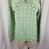 LL Bean Nordic Fair Isle Knit Henley Sweater Birdseye Womens M Funnel Neck Zip