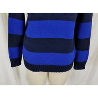 LRL Ralph Lauren Petites Blue Wide StripeS Knit 1/4 Zip Crest Sweater Womens P