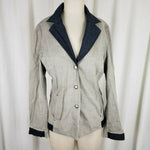 Bison Woman Raw Romance Gray Blue Crosshatched Jean Denim Blazer Jacket Womens M