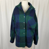 Jack Winter Buffalo Plaid Wool Flannel Snap Up Top Shirt Womens M Blue Green