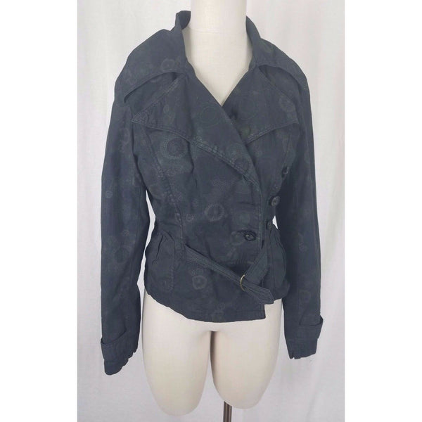 Mod'Land Paris Double Breasted Belted Fitted Cropped Jacket Womens M Circles
