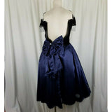 Vintage Navy Blue Velvet Chiffon Jeweled Prom Pageant Dress Junior 2XL Womens XS