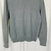 Lands End Ribbed Striped Cotton Cable Knit VNeck Sweater Mens L Gray Vintage