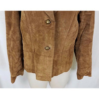 Coldwater Creek Brown LEATHER Suede Full Button Up Blazer Style JACKET Womens L