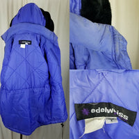 Vintage Edelweiss Fair Isle Fur Trim Hooded 90s Puffer Parka Ski Jacket Womens S