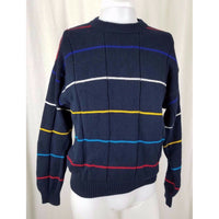 Vintage Jantzen Sport Knit SWEATER Striped Ribbed Crewneck Pullover Mens M Blue