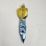 Vintage Painted Glass Figural Blue Angel Christmas Ornaments Long Icicle Shape