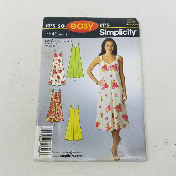 Simplicity Sewing So Easy Pattern ALine Dress 2649 Womens 8 10 12 14 16 18 UNCUT