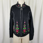Orvis Nordic Ramie Floral Fair Isle Zip Cardigan Sweater Jacket Womens S Vintage