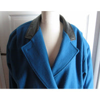 Sheridan Square Vegan Leather Knit Wool Short Coat Peacoat Womens 8 Bright Blue