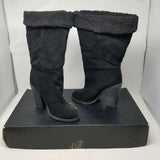 Colin Stuart x Victoria Secret Fold Over Shearling Black Suede Boots Womens 10B