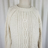 Banana Republic Fringe Hem Cable Knit Aran Sweater Womens L Hippie Boho Italian