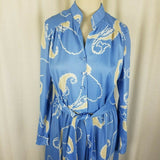 Vintage 70s Hal Ferman Long Maxi Hawaiian Paisley House Dress Womens 16 NOS Blue