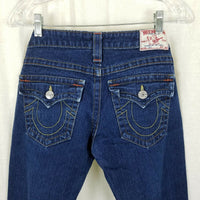 True Religion Brand Joey Flare Jeans Horseshoe Button Flap Pocket Womens 27 Pant