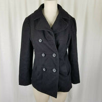 Gap Virgin Wool Double Breasted Navy Peacoat Jacket Short Coat Womens M Black
