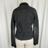 DKNY Jeans Stretch Faded Black Cropped Denim Jean Jacket Womens M Velvet Collar