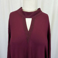 Lysse Plus Ainsley Crochet Trim Choker Top Shirt Tunic Blouse Womens 3X Currant