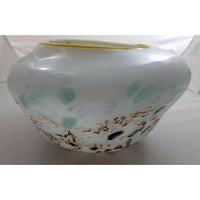 HAND BLOWN GLASS ART Decorative BOWL MURANO STYLE Weighted Blues Browns White