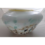 HAND BLOWN GLASS ART Decorative BOWL MURANO STYLE Weighted Blues Browns White