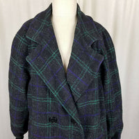 Spencer Douglas Wool 1980s Plaid Peacoat Coat Womens 12 Vintage Knit Cuffs USA