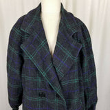 Spencer Douglas Wool 1980s Plaid Peacoat Coat Womens 12 Vintage Knit Cuffs USA
