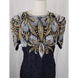 Vintage Designer LAURENCE KAZAR Glam Club Sequins Beaded Silk Formal Dress L