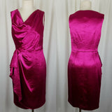 Anne Klein Drape Dress Satin Wiggle Plunge Faux Wrap Look Womens 6 Metallic Pink