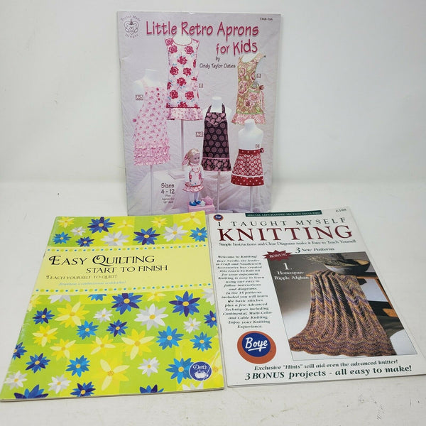 Little Retro Aprons for Kids Easy Quilting I Taught Myself Knitting Books Lot 3