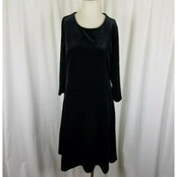 Lands End Velvet Fit & Flare Long Sleeve Scoop Neck Little Black Dress Womens L