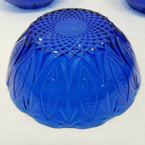 Avon Royal Sapphire Cobalt Blue Glass Cereal Soup Bowls Leaf Fan France Set of 4