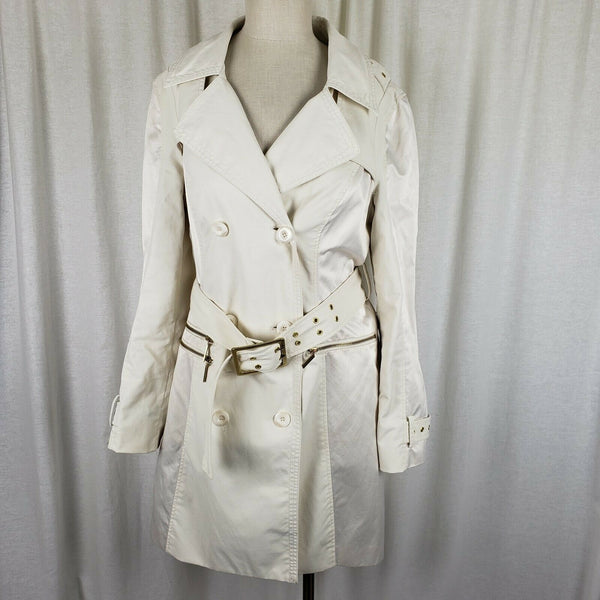 Blanc Noir Multi Zippered Pockets Belted Trench Coat Womens M L Cotton Stretch