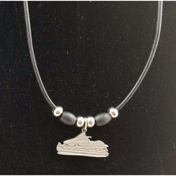Snowmobile Winter Pewter Silver Black Rope Beaded Necklace Pendant Charm Jewelry
