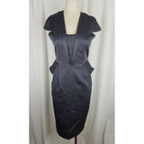 Bastyan Fitted Peplum Dress Slate Gray Womens 8 Cap Sleeve Avant Garde Cotton