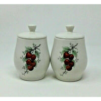 SYRACUSE Carefree True China Wayside Fruit 5" Sugar Bowls With Lids USA Set Of 2